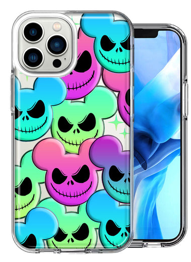 Apple iPhone 13 Pro Max Bright Rainbow Nightmare Skulls Spooky Season Halloween Design Double Layer Phone Case Cover