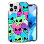 Apple iPhone 14 Pro Max Bright Rainbow Nightmare Skulls Spooky Season Halloween Design Double Layer Phone Case Cover