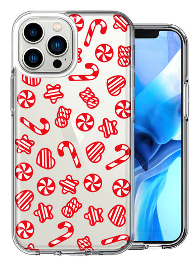 Apple iPhone 13 Pro Max Christmas Winter Red White Peppermint Candies Swirls Candycanes Design Double Layer Phone Case Cover