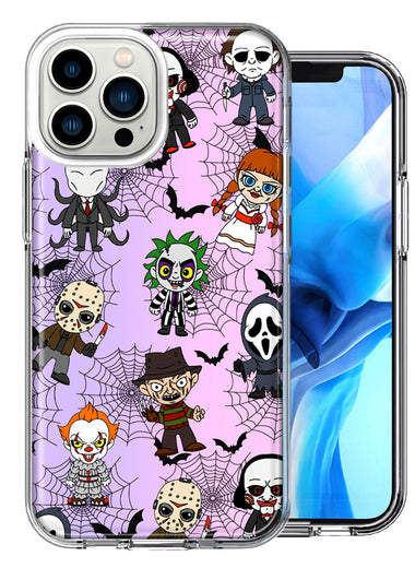 Apple iPhone 14 Pro Max Classic Haunted Horror Halloween Nightmare Characters Spider Webs Design Double Layer Phone Case Cover