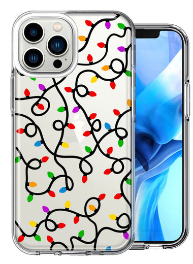 Apple iPhone 13 Pro Max Colorful Nostalgic Vintage Christmas Holiday Winter String Lights Design Double Layer Phone Case Cover