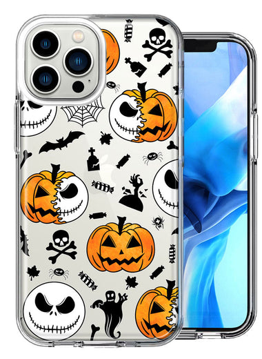 Apple iPhone 14 Pro Halloween Jack-O-Lantern Pumpkin Skull Spooky Design Double Layer Phone Case Cover