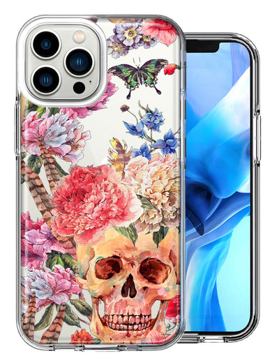 Apple iPhone 15 Pro Max Indie Spring Peace Skull Feathers Floral Butterfly Flowers Design Double Layer Phone Case Cover