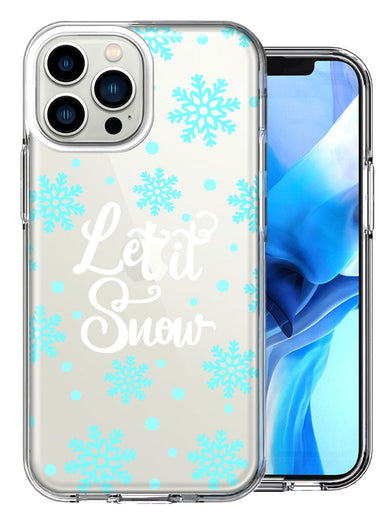 Apple iPhone 15 Pro Christmas Holiday Let It Snow Winter Blue Snowflakes Design Double Layer Phone Case Cover