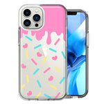 Apple iPhone 14 Pro Max Pink Drip Frosting Cute Heart Sprinkles Kawaii Cake Design Double Layer Phone Case Cover