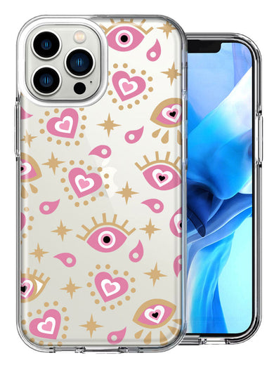 Apple iPhone 14 Pro Max Pink Evil Eye Lucky Love Law of Attraction Design Double Layer Phone Case Cover