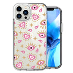 Apple iPhone 15 Pro Max Pink Evil Eye Lucky Love Law of Attraction Design Double Layer Phone Case Cover