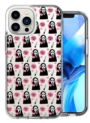 Apple iPhone 15 Pro Pink Horror Valentine Character Ghostface Boyfriend Call Me Hearts Double Layer Phone Case Cover