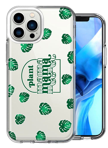 Apple iPhone 14 Pro Max Plant Mama Houseplant Lover Monstera Tropical Leaf Green Design Double Layer Phone Case Cover