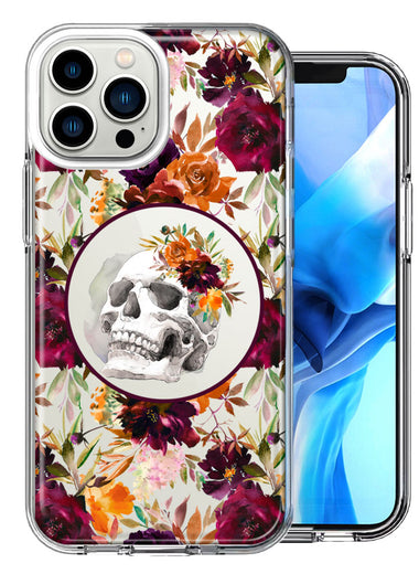 Apple iPhone 14 Pro Max Romance Is Dead Valentines Day Halloween Skull Floral Autumn Flowers Double Layer Phone Case Cover