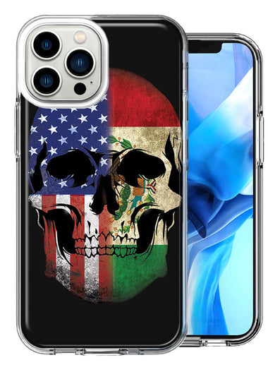 Apple iPhone 15 Pro US Mexico Flag Skull Double Layer Phone Case Cover