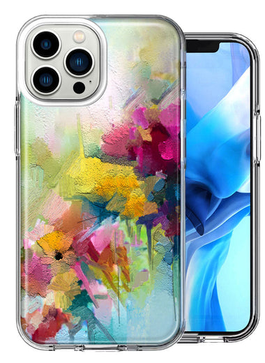 Apple iPhone 15 Pro Max Watercolor Flowers Abstract Spring Colorful Floral Painting Design Double Layer Phone Case Cover
