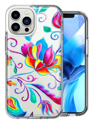 Apple iPhone 15 Pro Max Bright Colors Rainbow Water Lilly Floral Design Double Layer Phone Case Cover