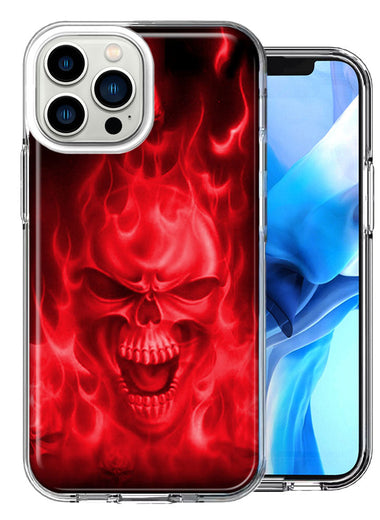 Apple iPhone 15 Pro Max Red Flaming Skull Double Layer Phone Case Cover