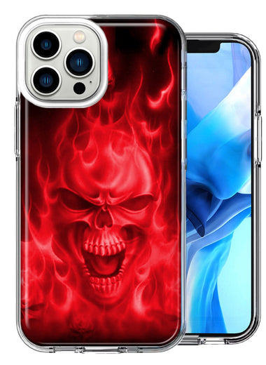 Apple iPhone 13 Pro Red Flaming Skull Double Layer Phone Case Cover