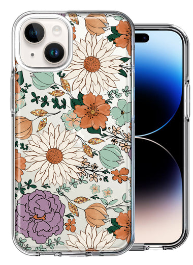 Apple iPhone 14 Feminine Classy Flowers Fall Toned Floral Wallpaper Style Double Layer Phone Case Cover