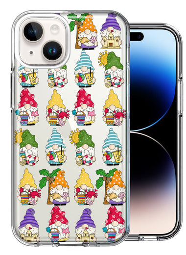 Apple iPhone 14 Plus Summer Beach Cute Gnomes Sand Castle Shells Palm Trees Double Layer Phone Case Cover