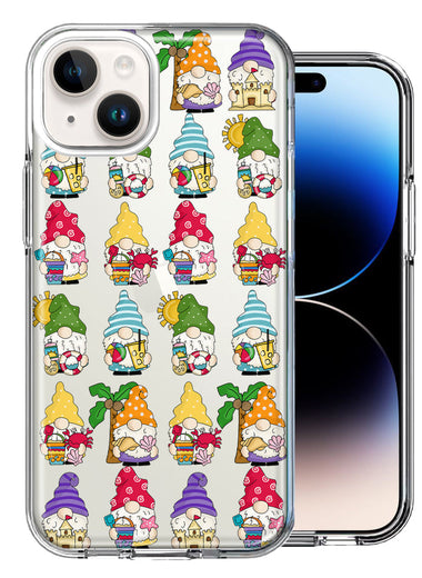 Apple iPhone 15 Summer Beach Cute Gnomes Sand Castle Shells Palm Trees Double Layer Phone Case Cover