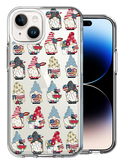 Apple iPhone 14 USA Fourth Of July American Summer Cute Gnomes Patriotic Parade Double Layer Phone Case Cover
