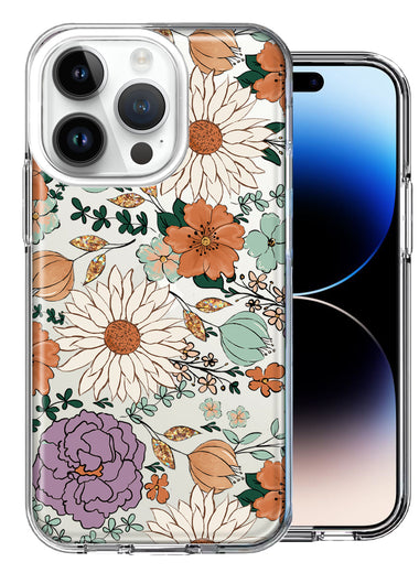 Apple iPhone 14 Pro Feminine Classy Flowers Fall Toned Floral Wallpaper Style Double Layer Phone Case Cover