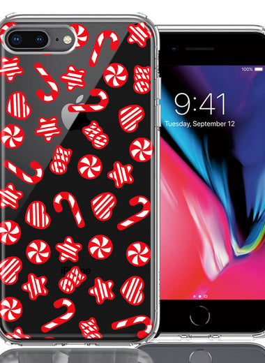 Apple iPhone 7/8 Plus Christmas Winter Red White Peppermint Candies Swirls Candycanes Design Double Layer Phone Case Cover