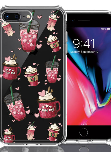 Apple iPhone 7/8 Plus Coffee Lover Valentine's Hearts Pink Drink Latte Double Layer Phone Case Cover