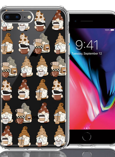 Apple iPhone 7/8 Plus Cute Morning Coffee Lovers Gnomes Characters Drip Iced Latte Americano Espresso Brown Double Layer Phone Case Cover