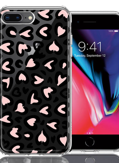 Apple iPhone 7/8 Plus Cute Pink Leopard Print Hearts Valentines Day Love Double Layer Phone Case Cover