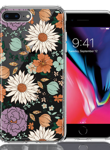 Apple iPhone 7/8 Plus Feminine Classy Flowers Fall Toned Floral Wallpaper Style Double Layer Phone Case Cover