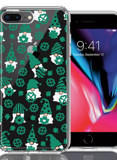 Apple iPhone 7/8 Plus Lucky Green St Patricks Day Cute Gnomes Shamrock Polkadots Double Layer Phone Case Cover