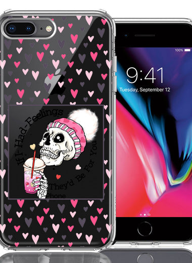 Apple iPhone 7/8 Plus Pink Dead Valentine Skull Frap Hearts If I had Feelings They'd Be For You Love Double Layer Phone Case Cover