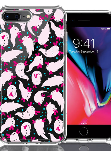 Apple iPhone 7/8 Plus Pink Happy Swimming Axolotls Polka Dots Double Layer Phone Case Cover