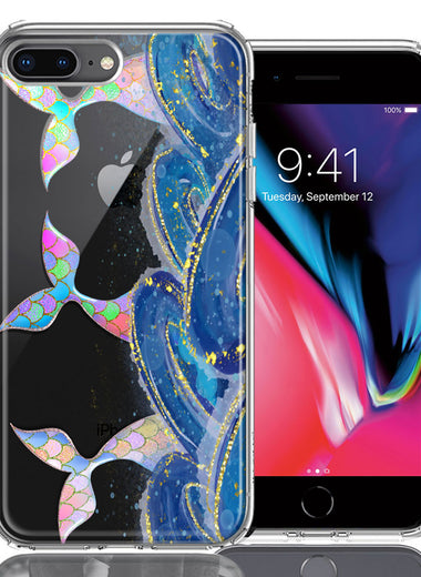 Apple iPhone 7/8 Plus Rainbow Mermaid Tails Scales Ocean Waves Beach Girls Summer Double Layer Phone Case Cover