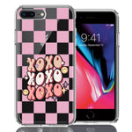 Apple iPhone 7/8 Plus Retro Pink Checkered XOXO Vintage 70s Style Hippie Valentine Love Double Layer Phone Case Cover