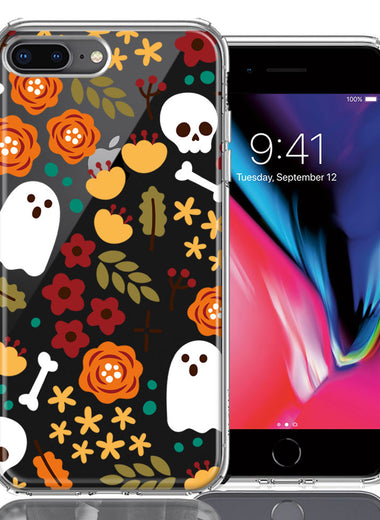 Apple iPhone 7/8 Plus Spooky Season Fall Autumn Flowers Ghosts Skulls Halloween Double Layer Phone Case Cover
