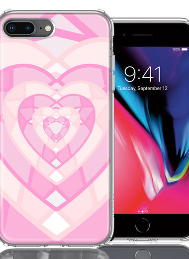 Apple iPhone 7/8 Plus Pink Gem Hearts Design Double Layer Phone Case Cover