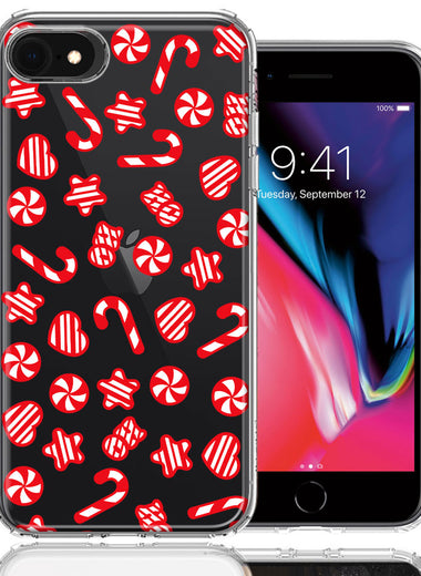 Apple iPhone 6/7/8/SE 2020/SE 3 2022 Christmas Winter Red White Peppermint Candies Swirls Candycanes Design Double Layer Phone Case Cover
