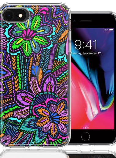 Apple iPhone 6/7/8/SE 2020/SE 3 2022 Colorful Summer Flowers Doodle Art Design Double Layer Phone Case Cover