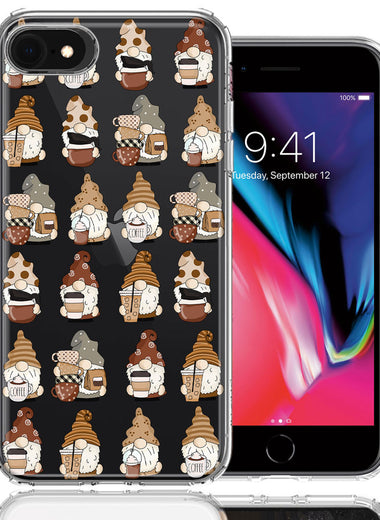 Apple iPhone 6/7/8/SE 2020/SE 3 2022 Cute Morning Coffee Lovers Gnomes Characters Drip Iced Latte Americano Espresso Brown Double Layer Phone Case Cover