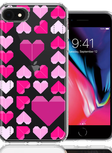 Apple iPhone 6/7/8/SE Pink Purple Origami Valentine's Day Polkadot Hearts Design Double Layer Phone Case Cover