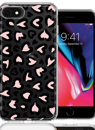 Apple iPhone 6/7/8/SE 2020/SE 3 2022 Cute Pink Leopard Print Hearts Valentines Day Love Double Layer Phone Case Cover