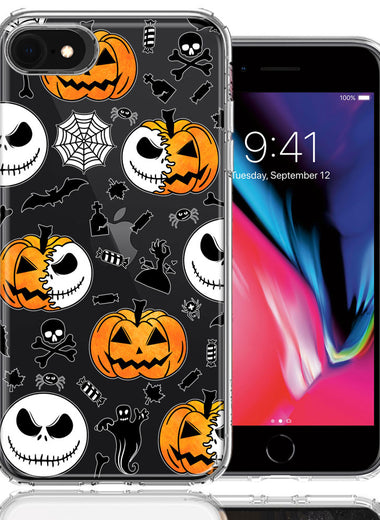 Apple iPhone 6/7/8/SE 2020/SE 3 2022 Halloween Jack-O-Lantern Pumpkin Skull Spooky Design Double Layer Phone Case Cover