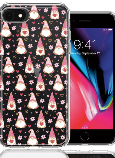 Apple iPhone 6/7/8/SE 2020/SE 3 2022 Pink Blush Valentines Day Flower Hearts Gnome Characters Cute Double Layer Phone Case Cover