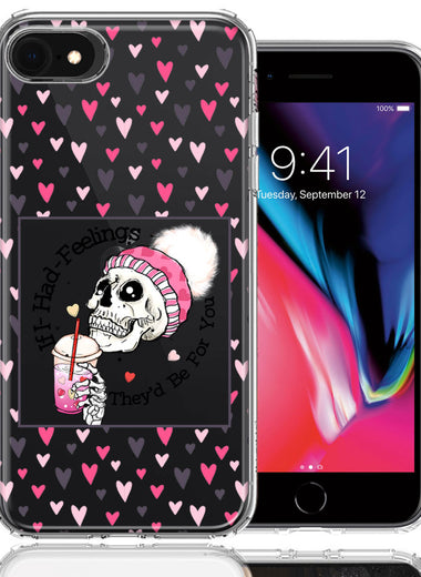 Apple iPhone 6/7/8/SE 2020/SE 3 2022 Pink Dead Valentine Skull Frap Hearts If I had Feelings They'd Be For You Love Double Layer Phone Case Cover