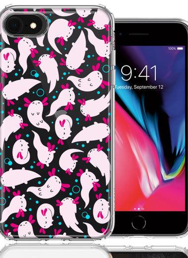 Apple iPhone 6/7/8/SE 2020/SE 3 2022 Pink Happy Swimming Axolotls Polka Dots Double Layer Phone Case Cover