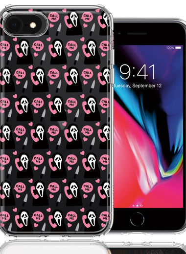 Apple iPhone 6/7/8/SE 2020/SE 3 2022 Pink Horror Valentine Character Ghostface Boyfriend Call Me Hearts Double Layer Phone Case Cover