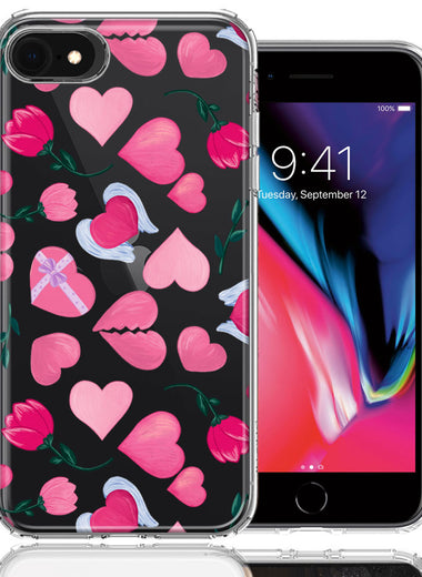 Apple iPhone 6/7/8/SE 2020/SE 3 2022 Pretty Valentines Day Hearts Chocolate Candy Angel Flowers Double Layer Phone Case Cover