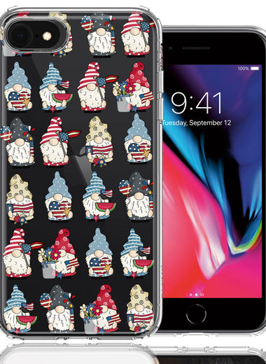 Apple iPhone 6/7/8/SE 2020/SE 3 2022 USA Fourth Of July American Summer Cute Gnomes Patriotic Parade Double Layer Phone Case Cover