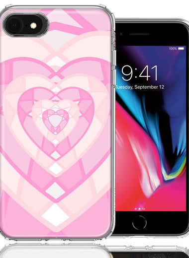 Apple iPhone 6/7/8/SE Pink Gem Hearts Design Double Layer Phone Case Cover