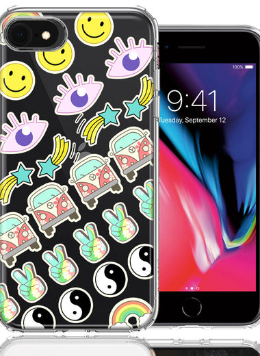 Apple iPhone 6/7/8/SE 70's Yin Yang Hippie Happy Peace Stars Design Double Layer Phone Case Cover